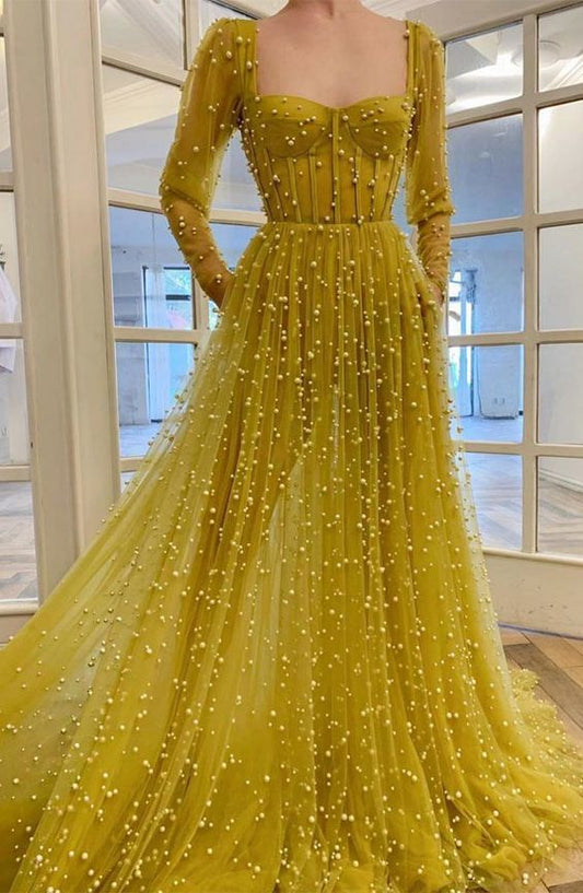 Long Sleeves Prom Dress With Beading   cg11255