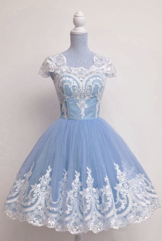 Short Blue Party Dress With Appliques Lace homecoming dress cg11262 ...