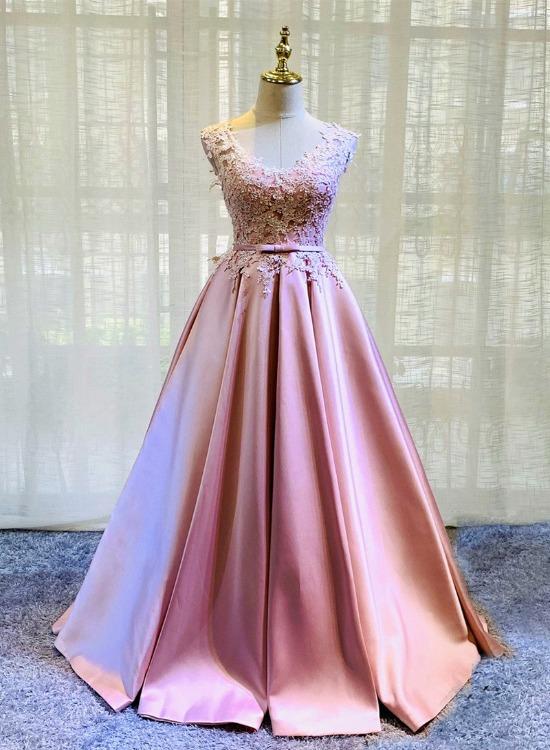 Pink Lace And Satin Floor Length Junior Prom Dress, Long Evening Dress Graduation Dress   cg11268