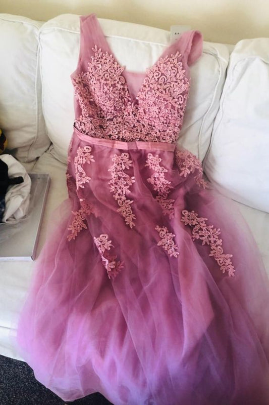 blush A-line tulle long bridesmaid dresses Prom Evening Dress  cg11292