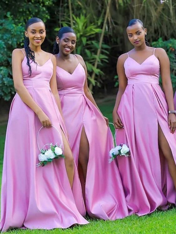simple A-line lilac satin long bridesmaid prom dresses with side slit   cg11293