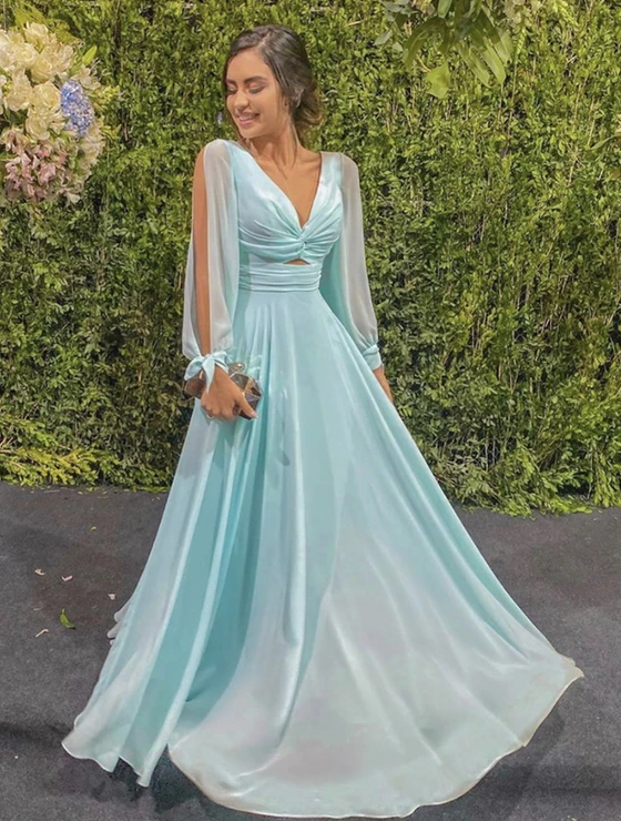 Unique blue long sleeve prom dress evening dress   cg11303