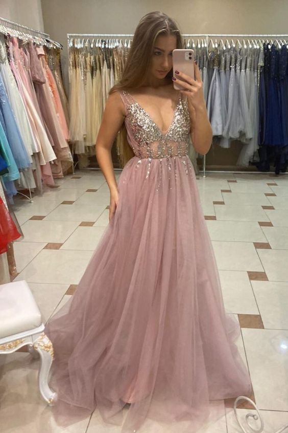 Sexy Pink Long Tulle Prom Dress   cg11365