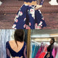 Cute Two Piece Bateau Long Sleeves Lace Short Blue Floral Homecoming Dress  cg1138