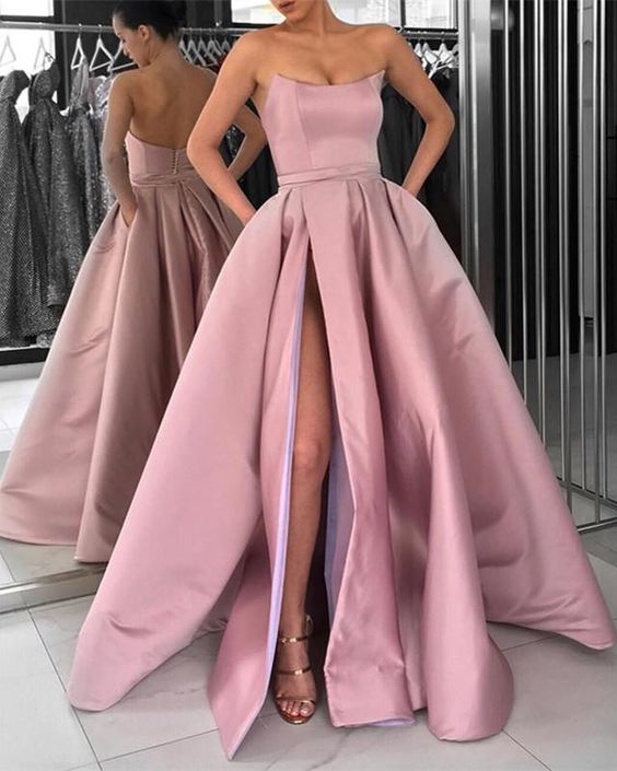 Strapless Bodice Corset Long Satin Leg Split Evening Dresses Prom Dress   cg11400