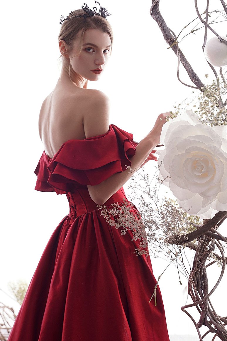 Simple red sweetheart satin long prom dress red bridesmaid dress   cg11414