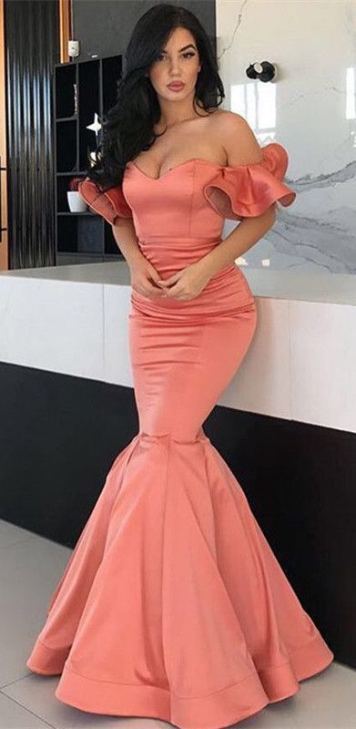 Off Shoulder Mermaid Long Prom Dress Strapless Ruffles Floor Length Formal Evening Dresses   cg11422