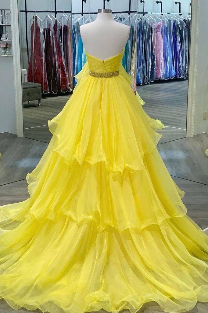 YELLOW SWEETHEART TULLE LONG PROM DRESS YELLOW FORMAL DRESS   cg11439