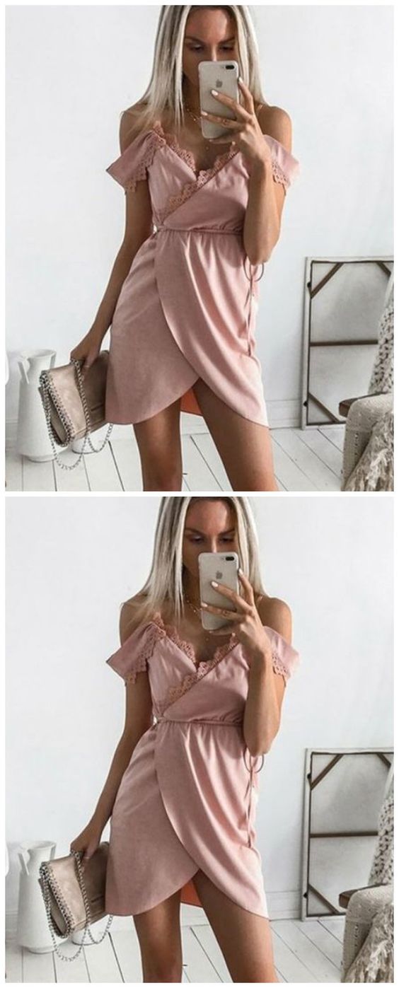 blush cold shoulder simple homecoming dresses, tight bodycon semi formal gowns   cg11459