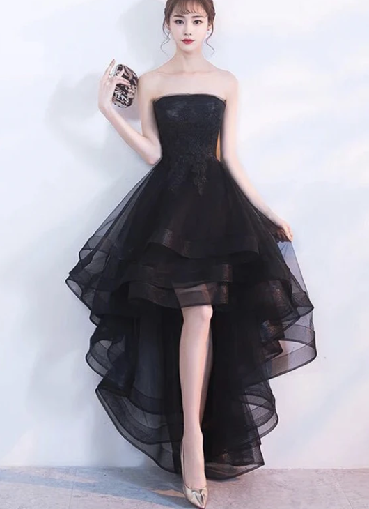 Black tulle lace high low prom dress party dress   cg11464