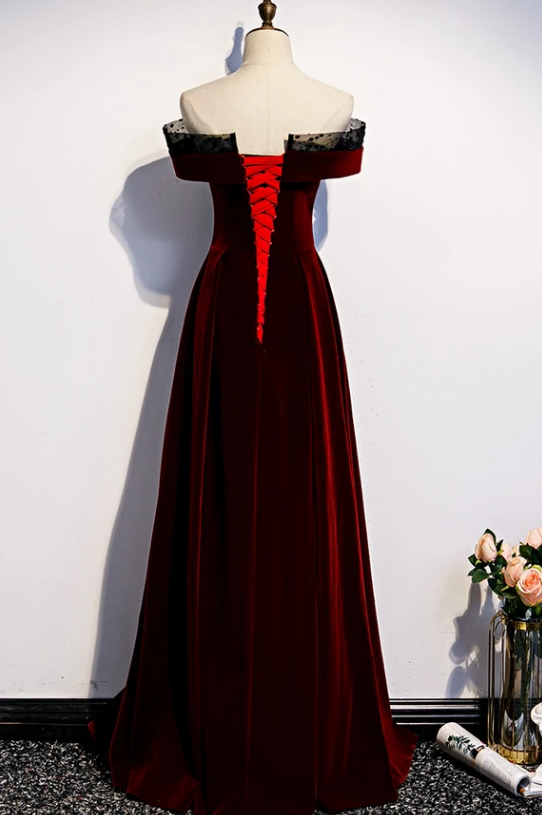 Charming Dark Red Velvet Long Prom Dress, Junior Prom Dress, Evening Gown   cg11466