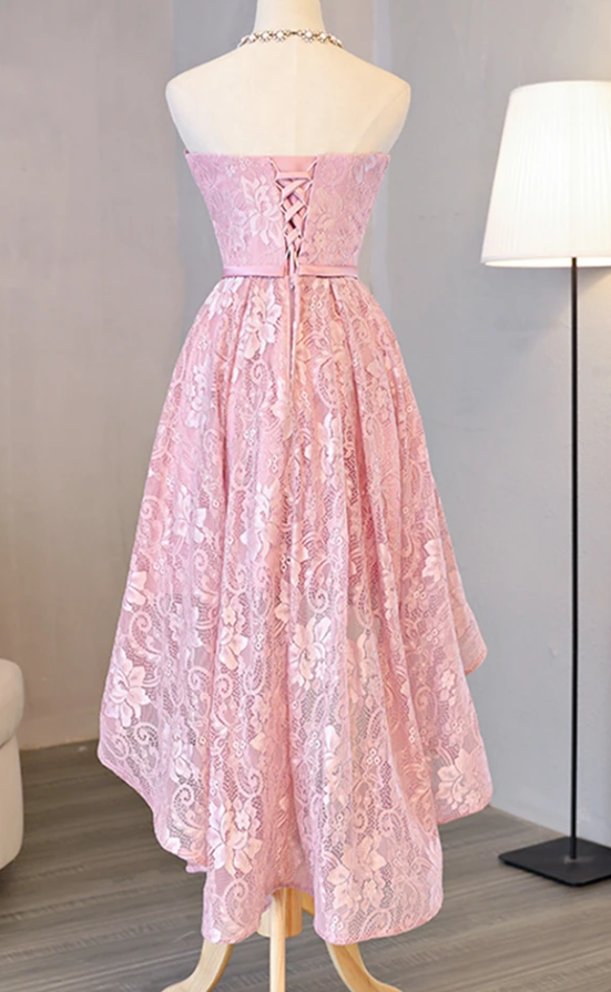 Pink Cute High Low Lace Homecoming Dress   cg11468