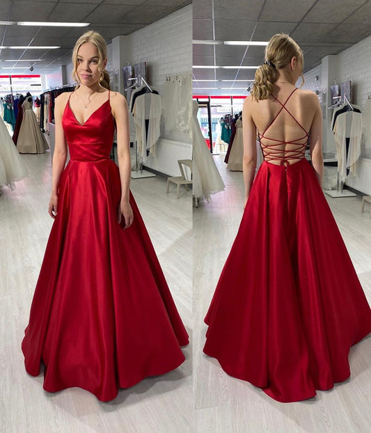 SIMPLE V NECK SATIN LONG PROM DRESS EVENING DRESS   cg11470