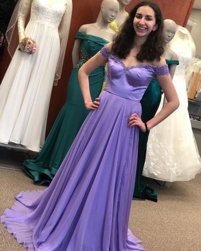 Off the Shoulder Purple Prom Dress    cg11479