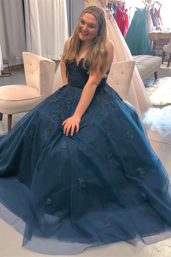 cheap navy prom gowns, ball gown long prom dressescg11520