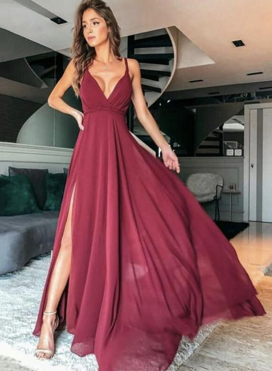 White v neck chiffon long prom dress evening dress   cg11550