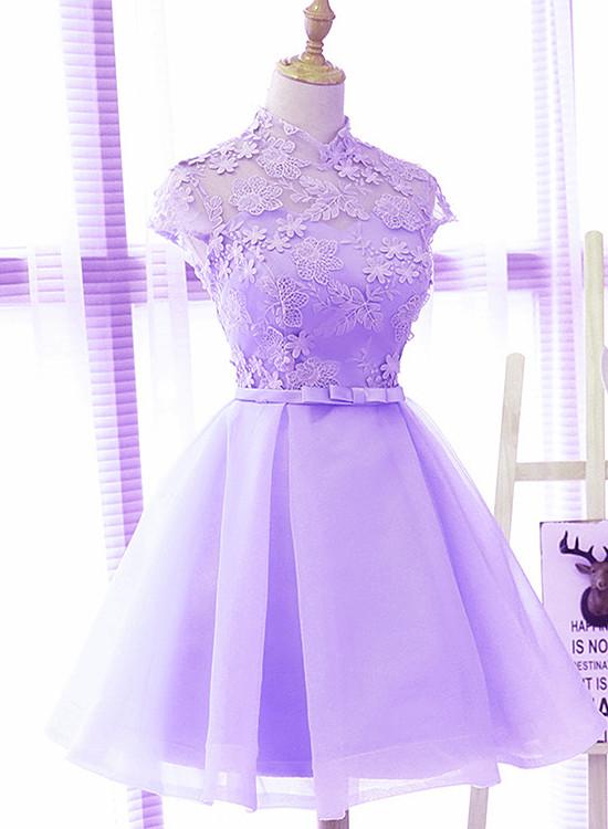 Cute High Neckline Lavender Short Graduation Dress Homecoming Dress  cg11551