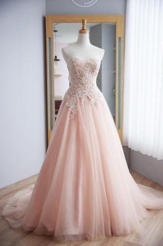 Blush Pink Sweetheart Prom Dresses,Lace Appliques Prom Dresses    cg11554