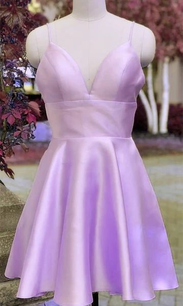 Cute Short Lavender Straps Satin Homecoming Dress   cg11560