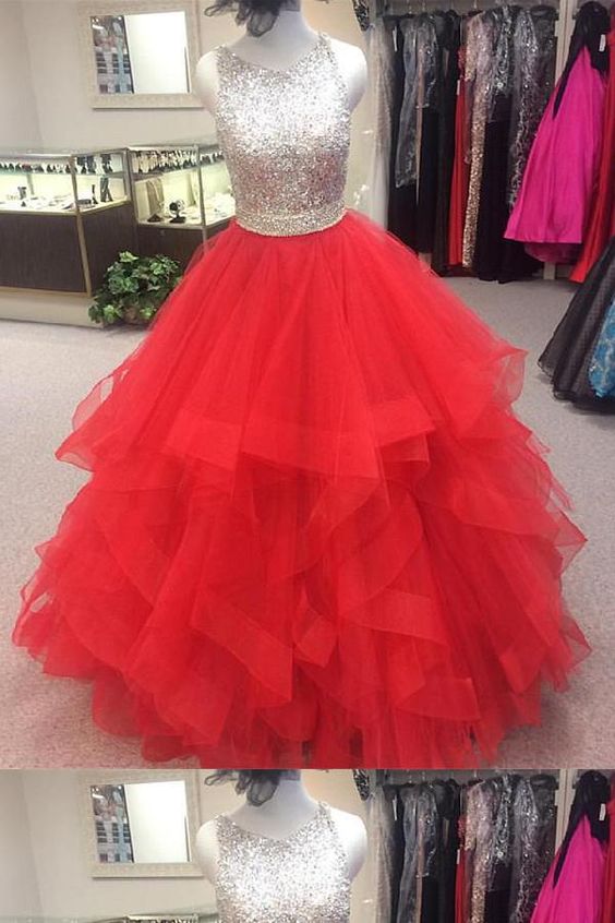 ball Gown Prom Dress, Prom Dress Red, Sequin Prom Dress, Prom Dress cg ...