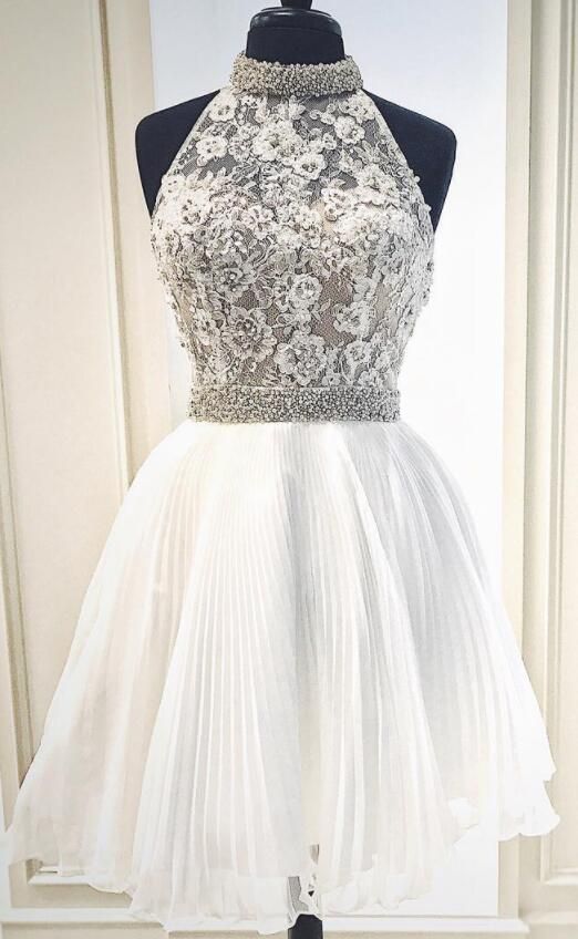 New Arrival Halter White Short Homecoming Dresses With Lace&Beading,Cheap Simple Homecoming Dresses cg1157