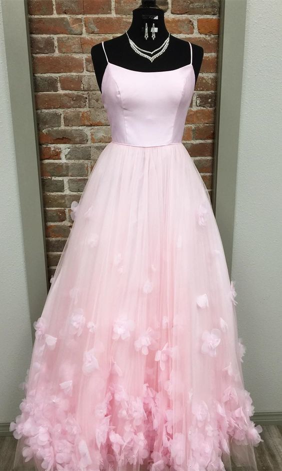 Princess Spaghetti Straps Appliques Pink Long Prom Dress,Sexy Party Dress,Formal Dress,Cheap Prom Dress   cg11570