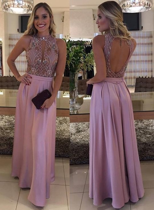 Pink Sleeveless Open Back Prom Dress cg11572 – classygown