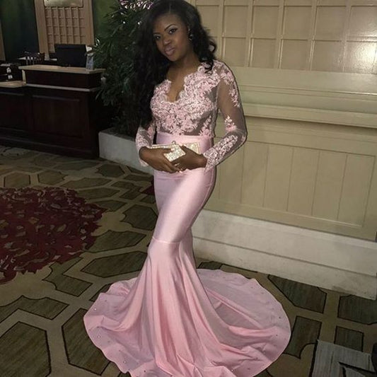Pink African Prom Dresses Long Formal Evening Dress Mermaid Party Dress   cg11601
