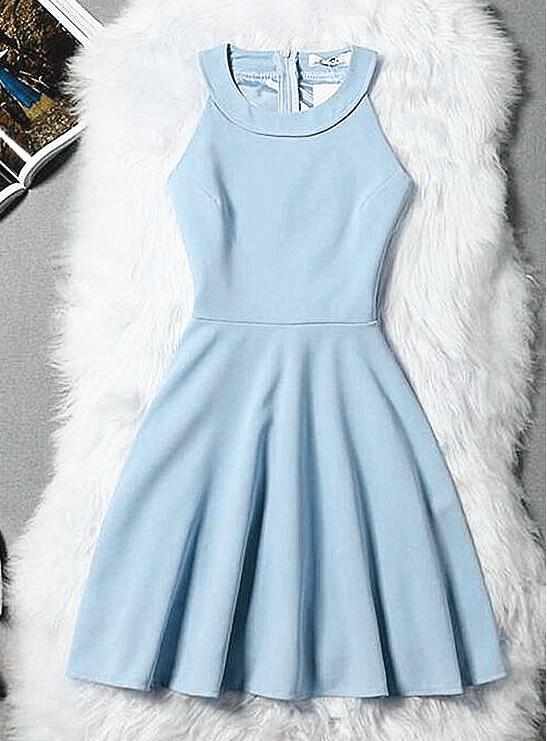 Light Blue Halter Short Wedding Party Dress, Cute Blue homecoming Dress   cg11615
