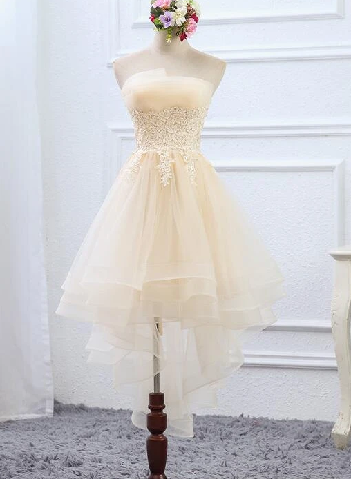 Light Champagne High Low Tulle Layers Homecoming Dress   cg11644