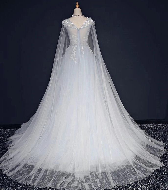 Light Blue Tulle Long Party Gown With Lace Applique, Unique Long Prom Dress   cg11645