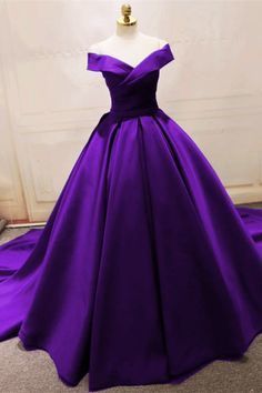 Long Purple Satin V-neck Ball Gowns Prom Dresses Off The Shoulder   cg11669
