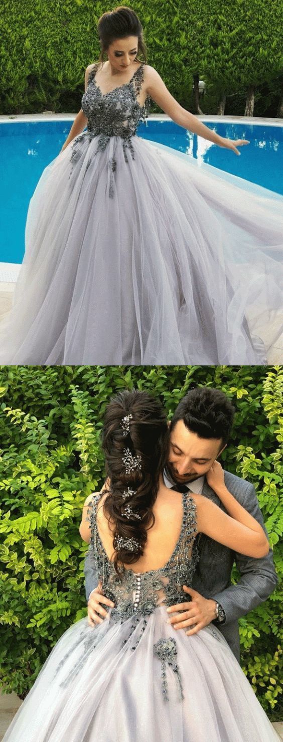 Romantic Appliques Tulle Formal Prom Dresses Beaded Prom Dresses Wedding Party Gown    cg11673