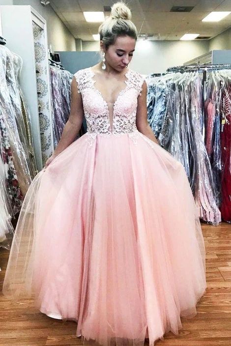 Elegant Floor Length Pink Long Prom Dress with Lace Top   cg11675