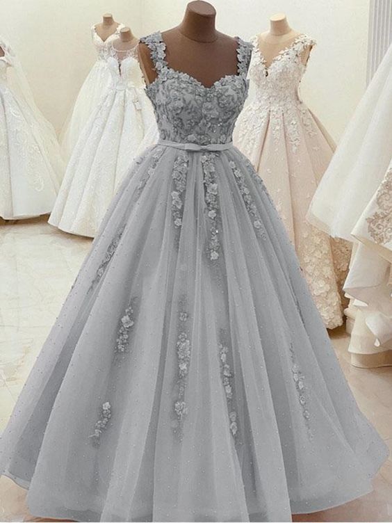 Gorgeous Sweetheart Neck Beaded Gray Lace Prom Dresses   cg11682