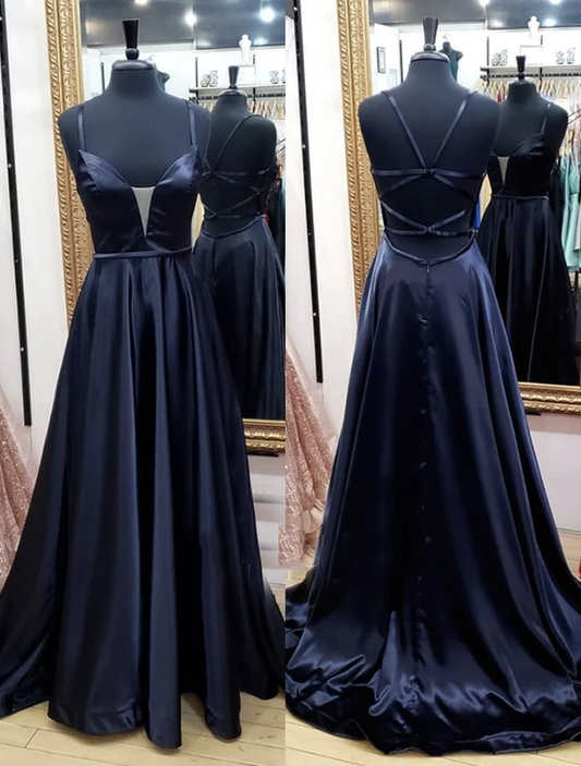 Black satin long prom dress simple evening dress   cg11703