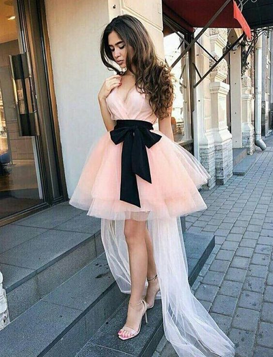 Cute A Line V Neck Pink Short Homecoming Party Dresses    cg11714