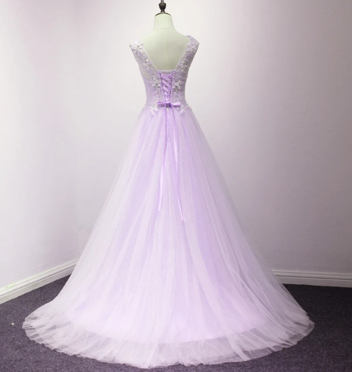 Lovely Tulle Round Neckline With Flowers, Long Wedding Party prom Dreses   cg11728