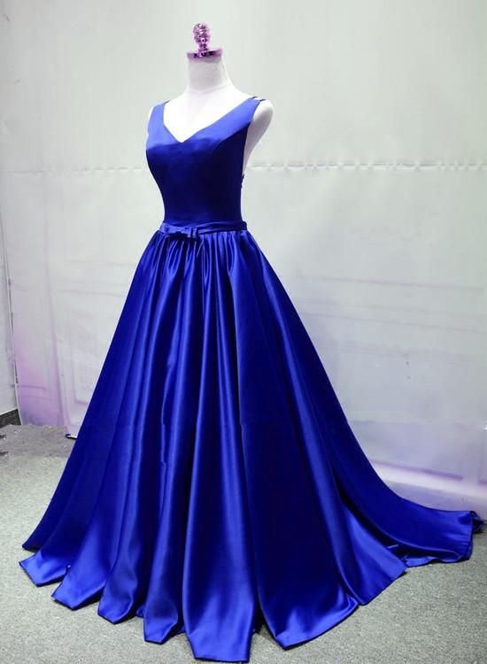 Royal Blue Elegant Party Gown, Handmade Satin Prom Dress    cg11743