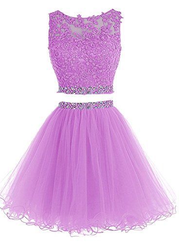 Purple Two-Piece Homecoming Dress Featuring Lace Appliqués  cg11759