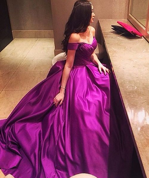 Purple off the shoulder long prom dress   cg11777