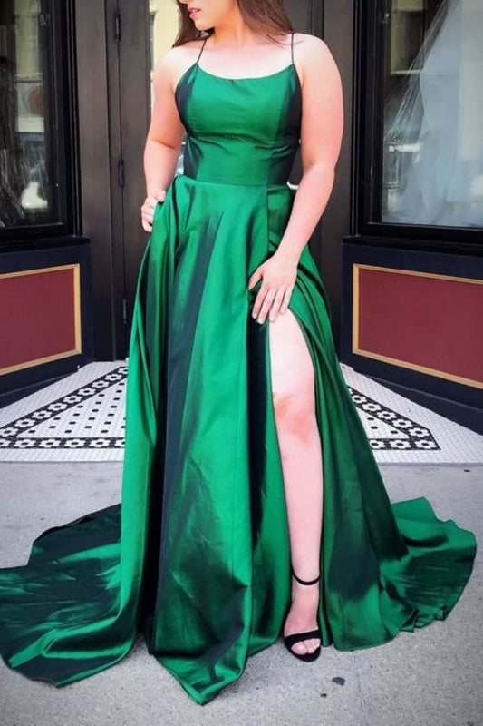 Gorgeous Straps Green Long Prom Dress with Slit   cg11792