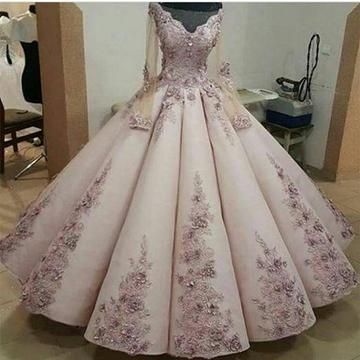 Charming Lace Embroidery Long Sleeves Ball Gown Prom Dress   cg11798