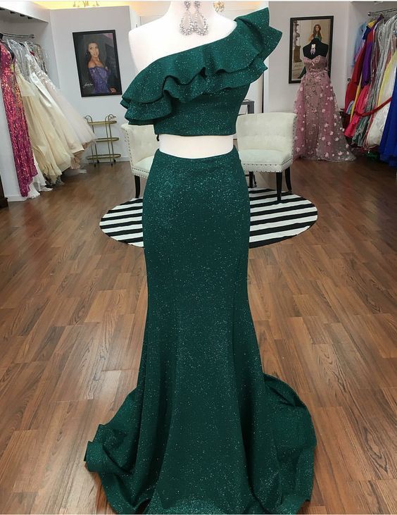 Two Pieces long Prom Dress,party Dress,sequin Evening Dress    cg11857