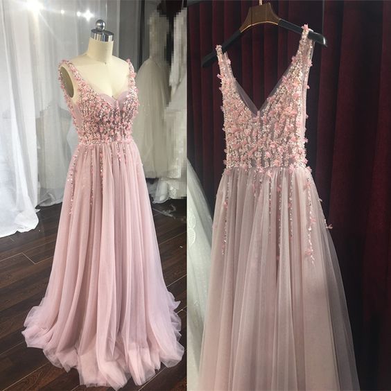 Charming Pink Flower And Beaded Backless Gown, High Quality Formal prom Dress   cg11858