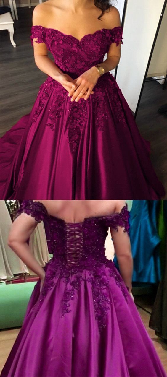 Off the Shoulder Long Prom Dresses Fuchsia Quinceanera Dresses with Appliques    cg11863