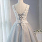 Light Grey Knee Length Tulle And Lace Party Dress, Grey Homecoming Dresses   cg11893