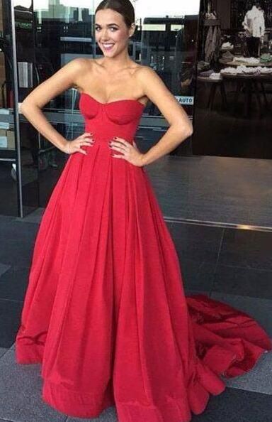 Elegant Red Long Prom Dresses, Sexy Prom Dress,a Line Strapless Prom Dress   cg11988