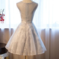 Light Grey Lace Short Homecoming Dress With Applique   cg12003