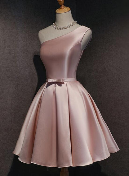 Pink Satin One Shoulder Homecoming Dress   cg12022